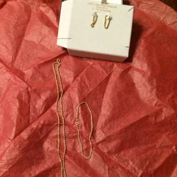 COPY - Beautiful 10KT, 1.7mm Gold Rope Chain Set (Chain, Earrings & Bracelet)- … - Picture 2 of 16